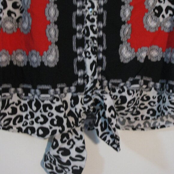 * Ruby Rd Black White Blouse Medium Colorful Tie Front - Picture 4 of 5